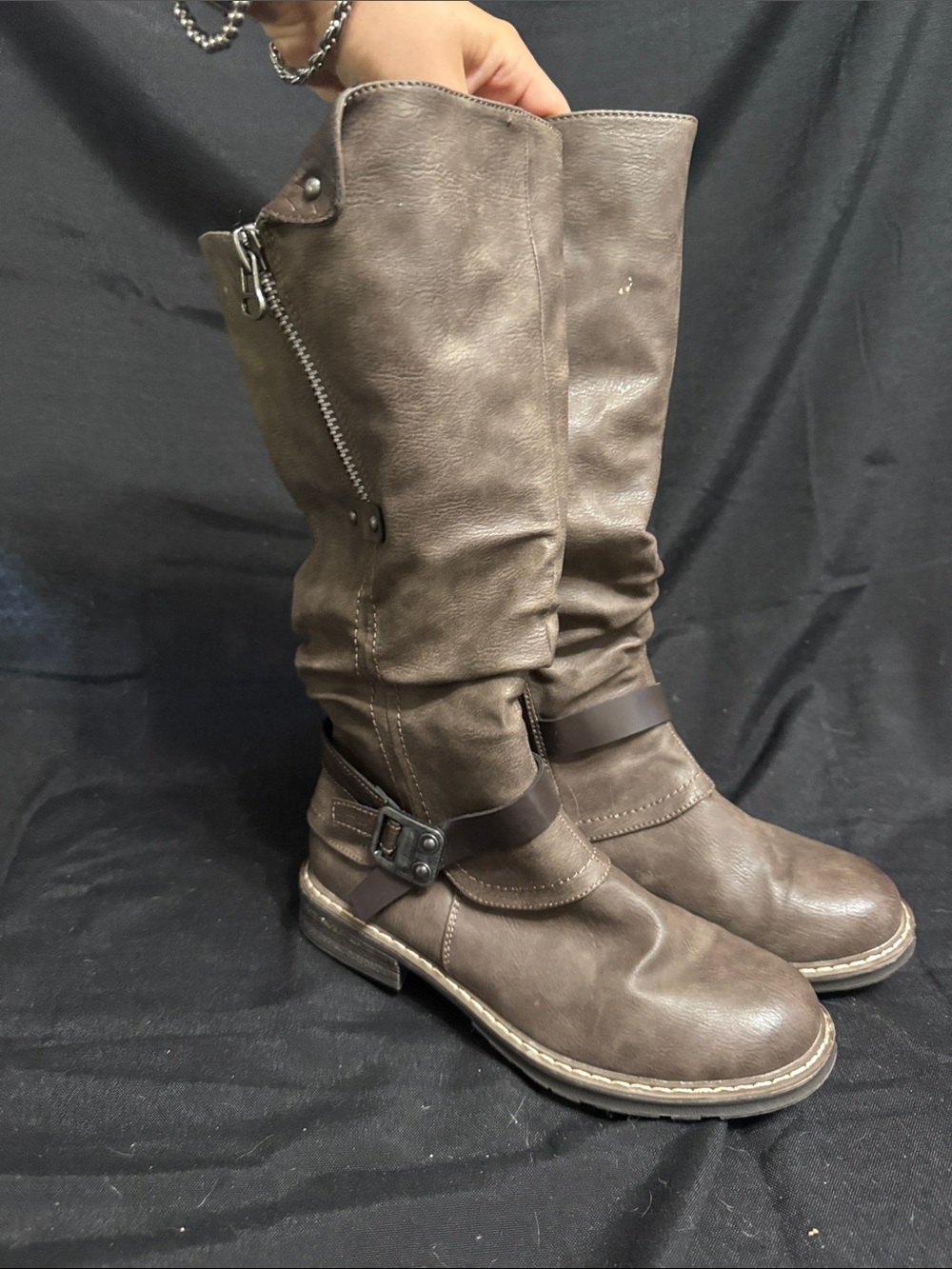 Women's Brown Mid-Calf Buckle Riding Boots